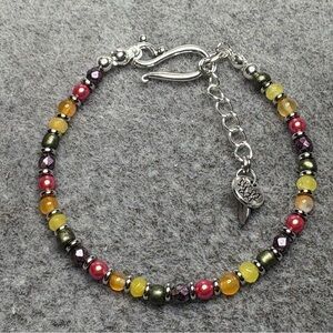 Artisan Handmade Beaded Bracelet Garnet, Glass & Platinum Plated Beads